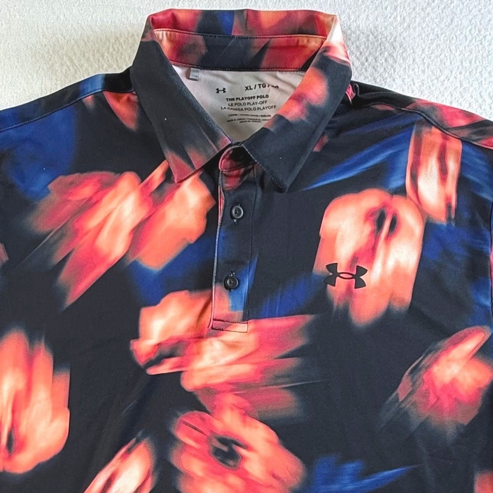 Under Armour Playoff Polo Mens‎ XL Floral Print Short Sleeve Golf Shirt AOP